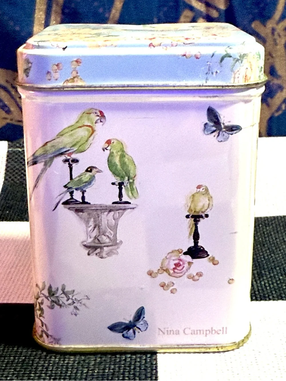 Vintage 1980s Botanical Cottage Core Metal Tin Flowers Butterflies Birds